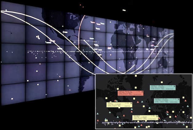 photos of satellite TLE data visualization on the WILDER wall displays